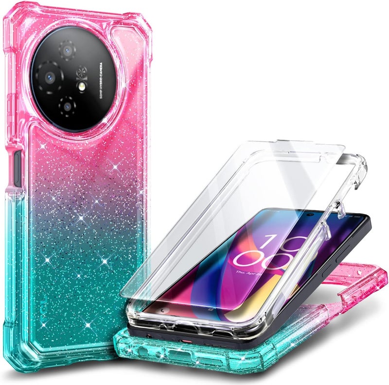 WDHD Compatible with TCL 50 XL 5G & TCL 50 XL NXTPAPER 5G Phone Case Glitter Pink/Aqua | Full-Body Protective Shockproof Rugged Bumper Cover with Screen Protector, Raised Corners Drop Protection - Image 1